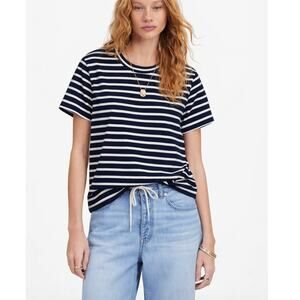 Madewell The Perfect Crewneck Tee Shirt Allday Jersey Striped Large NWT